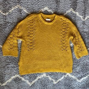 Anthropologie Pilcro Devenne Pointelle Sweater NWT Sz XL Mustard Yellow